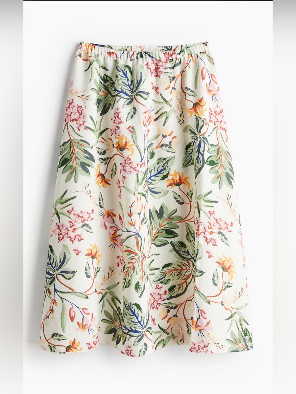 Midi Skirt in White with Multi-Color Botanical Print size XL